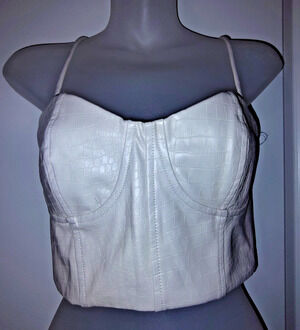 Express Women’s White Faux Leather Body Contour Strap Crop Top Size S BG22